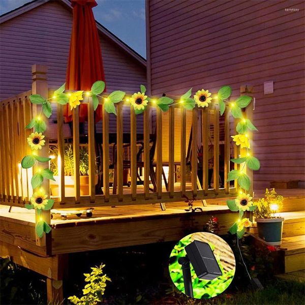 Cuerdas LED Luces solares Cadena Lámpara de ratán Girasol artificial impermeable Patio al aire libre Navidad Luz Decoración de Navidad