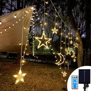 Cordes LED Solaire Lune Étoile Lumières 138LED 8 Modes D'éclairage Rideau De Fenêtre Ramadan Fête De Noël Étanche Jardin Extérieur Patio DécorLED