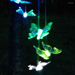 Cuerdas LED Solar Powered Wind Chimes Light Butterfly Color Cambio para la decoración del jardín al aire libre del hogar