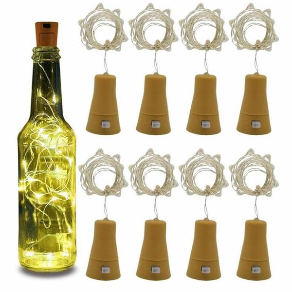 Cordes LED solaire alimenté bouteille de vin liège Festival guirlande lumineuse extérieure lumières fée 1M 2M en forme de fil de cuivre StringLED2175