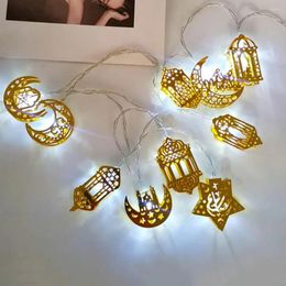 Cuerdas Lámpara de cadena LED Luces elegantes de Ramadán Eid con linternas de estrella de luna alimentadas por batería ultrabrillantes para fiesta festiva