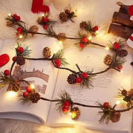 Guirlandes lumineuses LED de noël, pomme de pin, baies rouges, lampe pour fête de noël, chambre à coucher, décoration de table d'arbre, décoration de la maison
