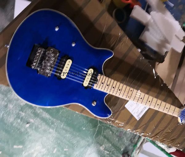 Cuerdas para zurdos, guitarra eléctrica azul con chapa acolchada, traste de arce