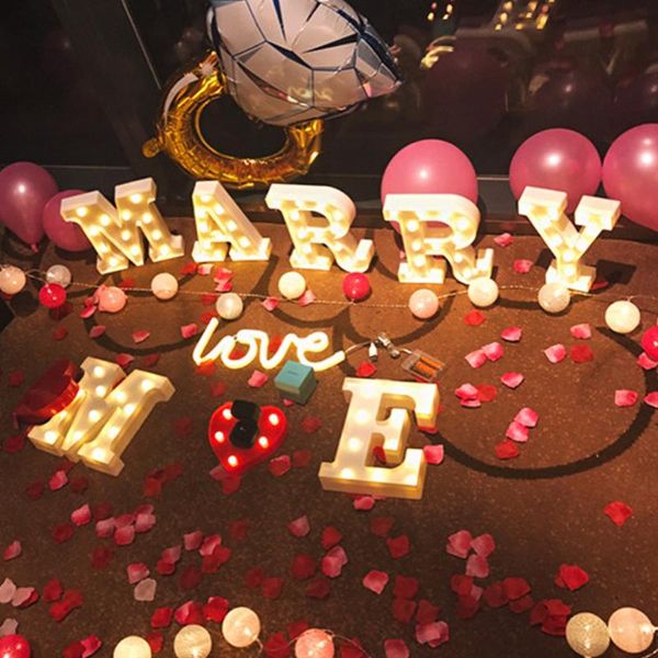 Cuerdas Carta Luz LED Inglés Amor Número Modelado Lámpara China Día de San Valentín Propuesta Show Props A130