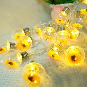 Snaren licht na bollen zonnebloem waterbestendig batterij aangedreven plastic doek mini sprookjes lamp home decoratie led string lichten