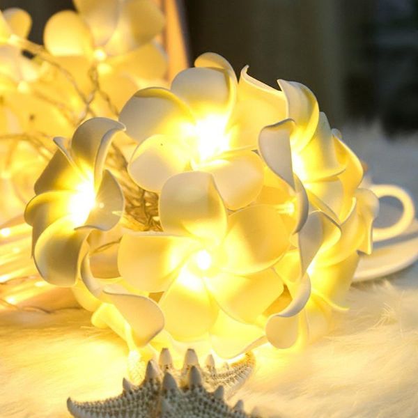 Cuerdas de luces para la decoración del hogar Vintage Frangipani Flower Led Fairy Light String Battery Party Wedding Dormitorio