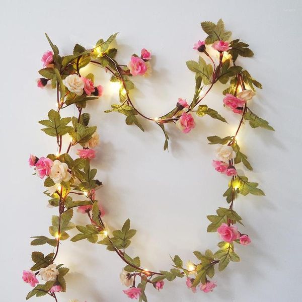 Cuerdas Lovely Rose Flower Garland con cobre LED Fairy String Light 2.5M 30 Leds por batería Floral Strip