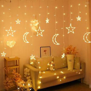 Cuerdas Luna estrellas LED cortina cadena luz Navidad cuento de hadas lámpara boda vacaciones familia jardín fiesta decoración EE. UU./UE/REINO UNIDO/AU enchufe