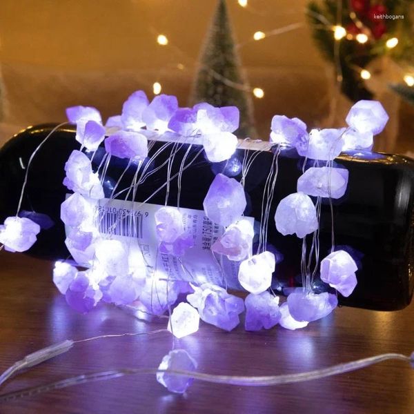 Cordes Guirlandes lumineuses en améthyste naturelle, pierres brutes en cristal, 3m, 30led, alimentées par USB, ornements Reiki de guérison