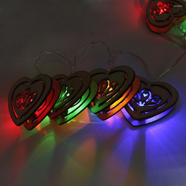 Strings Nouveauté en bois amour coeur forme LED chaîne saint valentin cadeau 1.2 mètre 10LED lumière décorative pour la maison de mariage vacances de Noël