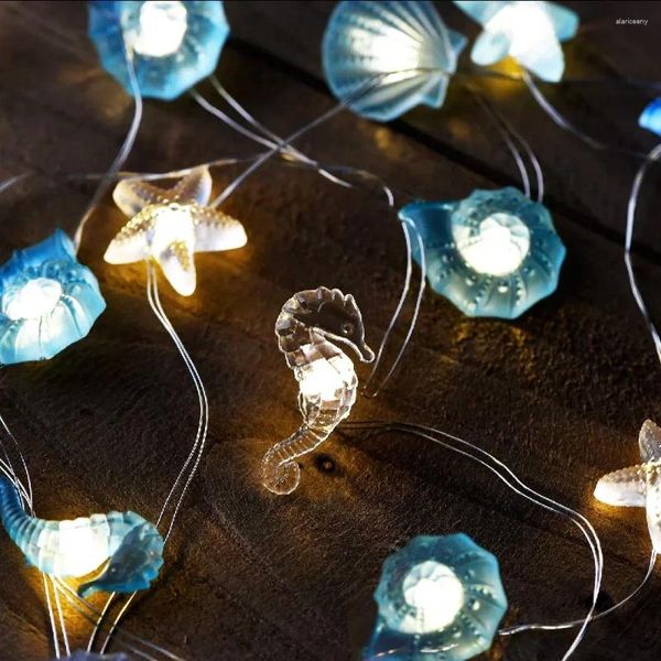 Cuerdas Tema del océano 20/30 LED Luces de cadena Shell Estrella de mar bajo el mar LED Luz de hadas para la fiesta de bodas Lámpara de decoración navideña