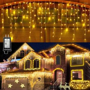 Strings Outdoor Christmas Icicle Light 10m 75 Drops Fairy String Window Gordijn Garland voor dakrand Reling Party Garden Decor