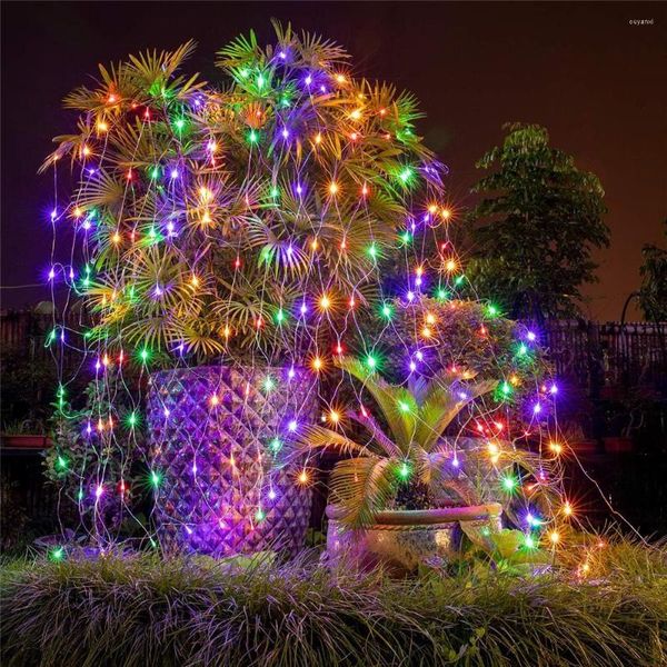 Cuerdas Luces de red navideñas al aire libre 8 modos Luz de cadena de malla LED Conectable Jardín de hadas Arbustos de árboles Decoraciones para fiestas de bodas