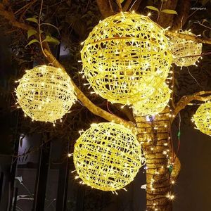 Chaînes de lumière LED extérieure chaîne étanche boule de rotin lune étoile fée lampe suspendue pour arbre de Noël maison jardin fête de mariage décor