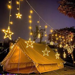 Cordes en plein air lune étoile LED rideaux lumières fée guirlande décorations de noël pour jardin fête de mariage décor vacances Camping