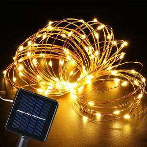 Strings Outdoor Solar Copper Wire String Light 10m 100 LEDS Fairy Holiday Christmas Party Garland Garden Waterdichte Decor Lampled Ledled LED