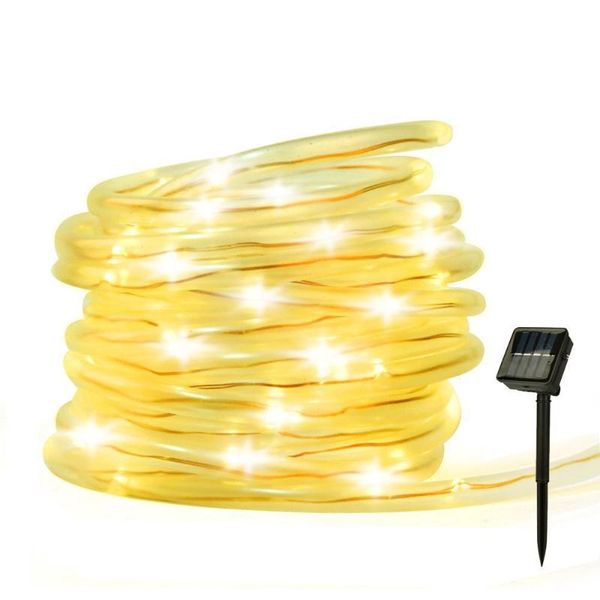 Cordes Extérieure Solaire Alimenté Fil De Cuivre Tube Chaîne Lumière Perles 7m 12m Bande De Corde Étanche Arbre De Noël Jardin Décoration Guirlande