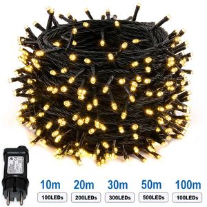 Strings Outdoor String Lights 8 Modi 10m 20m 30m 50m 100m LED Christmas Fairy Garland Lamp voor het jaar Wedding Patio Decoredleded