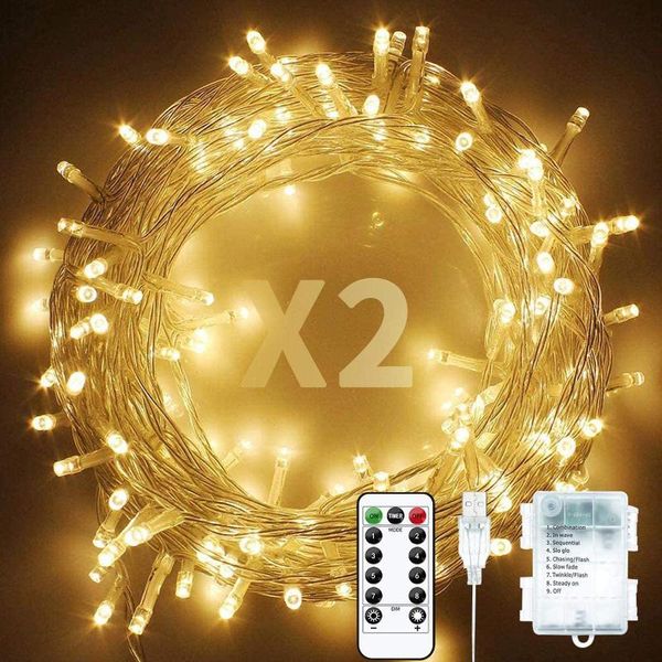 Strings Pack 33ft 100 LED LED LEACHES DE CARDERACIÓN DE CARCACIÓN CON CABLE USB 8 MODOS Temporizador remoto impermeable Fairy Indoor Outdoor Helingsled