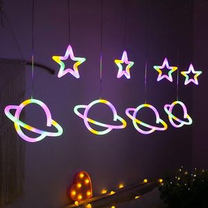 Strings Planet Christmas Fairy Lights Festoon Led String Star Garland op raam Gordijn Tree Decoratie Halloween Wedding Lightled