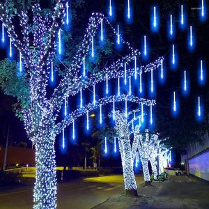 Strings stekker of zonne -led meteoor douche string lichten voor kerstboom buiten tuin bruiloft feest feeënvakantie verlichting 2023