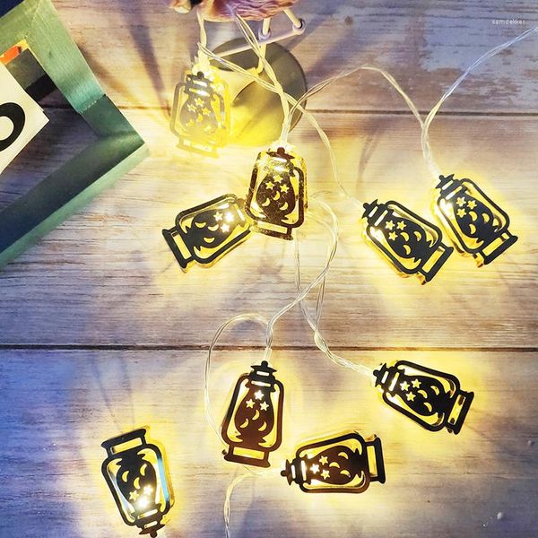 Cuerdas Ramadan Fairy String Lights 1.5m 10 LEDs Moon Star Kerosene Lantern Lámpara con pilas para la decoración del hogar al aire libre