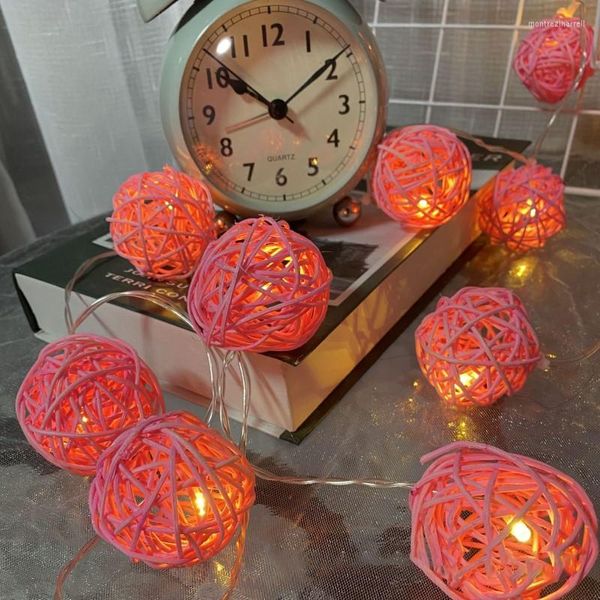 Cuerdas Bola de ratán Luces navideñas Cadena 1,5 m / 3 m Guirnalda de corazón romántico 3,2 cm de diámetro para decoración navideña Lámpara de hadas Navidad