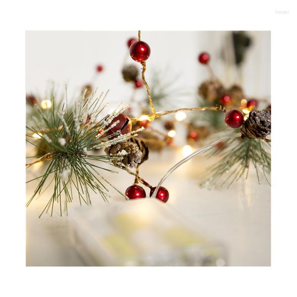 Cuerdas Red Berry Christmas Garland Lights LED Copper Fairy Pinecone String para Navidad Holiday Tree y decoración del hogar