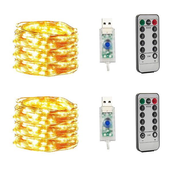 Cuerdas Control remoto USB Alambre de cobre Cadena de luz 8 funciones Bajo voltaje Linterna estrella Decoración navideña Cadena LED Cuerdas LED