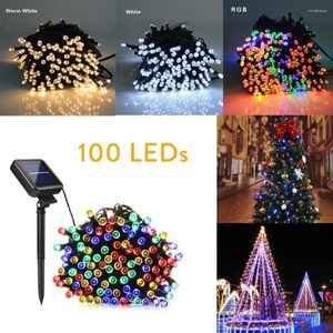 Cordes RVB 8 Couleurs Guirlande 100 LED Alimenté Solaire Fée Guirlande Lumineuse Extérieure Jardin Noël Fête De Mariage Décoration Lampe Étanche