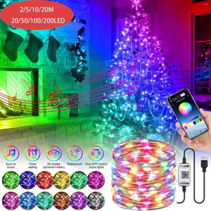 Strings RGB Christmas LED String Lights Outdoor App Control Bluetooth étanche fée lumière pour arbre chambre décor éclairage de vacances