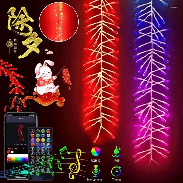 Cordes RGB IC Simulé Pétard Lampe Environnementale Smart App Télécommande Musique Rythme Lumière Noël Année Chinoise Décor