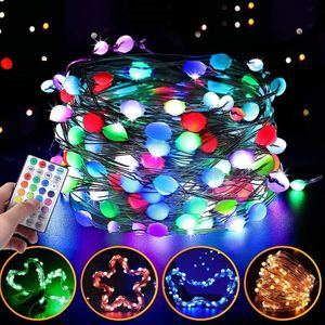 Strings RGB LED Koperdraad Licht RGBW Fairy String Christmas Tree Decor Lights 5/10m USB Remote Control Lichtsled