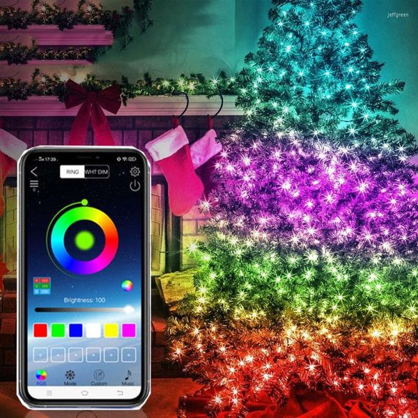 Cordes RGB Smart APP Contrôle Guirlande Lumineuse De Noël En Plein Air Bluetooth Fée Guirlande Pour Arbre Chambre Éclairage De Vacances Décor