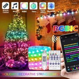 Cuerdas RGBIC Luz de hadas interior LED Luces de cadena para el hogar Decoración del pasillo al aire libre USB Holiday Guirnalda multicolor con control de aplicación