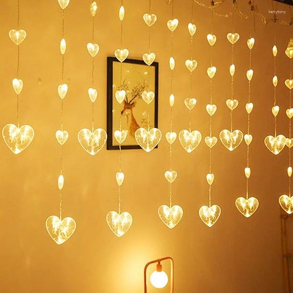 Cuerdas Boda romántica Luces de cortina en forma de corazón Cadena Día de San Valentín Decoración de hadas Luz para Navidad Año Fiesta de cumpleaños