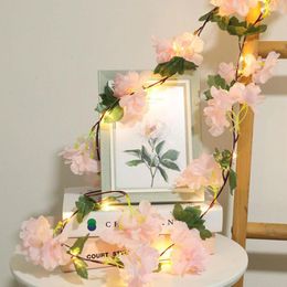 Cordes Simulation Fleurs De Cerisier Guirlandes Suspendues Vignes Plante Guirlande Soie Artificielle Hortensia Fleur Fée Lumière Pour Mariage