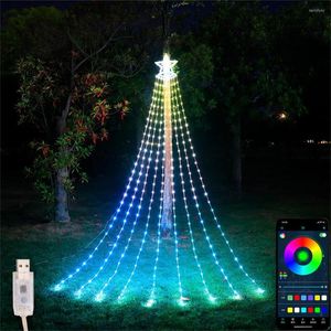 Strings Smart App Control RGB Waterfall String Lights met Tree Topper Star USB Powered 350led Christmas Fairy Light Outdoor Decor