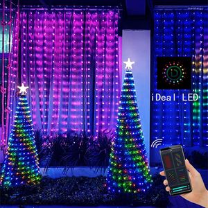 Strings Smart LED RGB ColorrgB Curtain String Light Bluetooth App Control Christmas Fairy Diy Picture Display Garland Decor