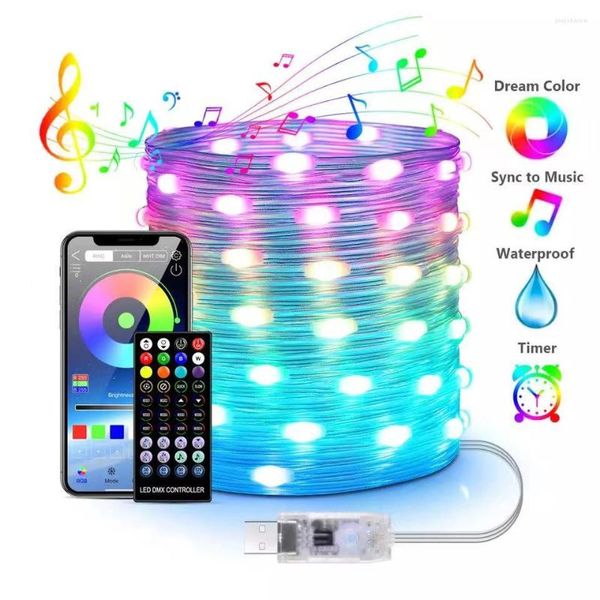 Cuerdas Smart RGB LED String Lights App Control Christmas Fairy Garland para decoración de Navidad Dormitorio Árbol al aire libre