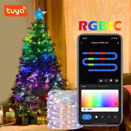 Snaren Smart TUYA WIFI USB LED String Licht WS2812B RGBIC Kerstverlichting Navidad Xmas Decor Fairy Outdoor Guirlande Lamp