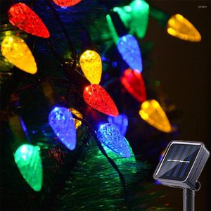 Cordes Solaire Noël 5M 50 LED C6 Fraise Guirlande Lumineuse Extérieure Étanche 8 Modes Pour Arbre Vacances