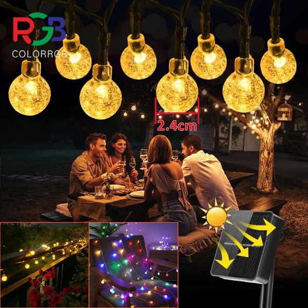 Cuerdas Solar Crystal Globe String Lights al aire libre 100 LED 40 pies multicolor con 8 modos de iluminación, alimentado a prueba de agua