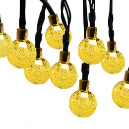 Cuerdas Luces de cadena de energía solar Bombillas claras Linternas del día de Navidad Bola de cuentas de burbuja LED 60 Decoración al aire libre Luces intermitentesLE280c