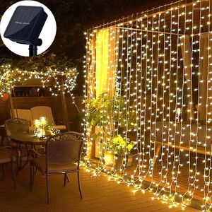 Cuerdas Luz LED solar Guirnalda de calle al aire libre Twinkle Copper Cableado Cortina Cadena 3x3m 8 modos remoto para decoración de jardín
