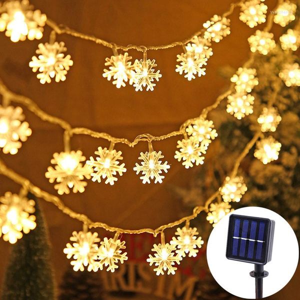 Cuerdas de luz solar al aire libre decoración de jardín 5M 20LEDs copo de nieve impermeable año 2023 adornos navideños para el hogar