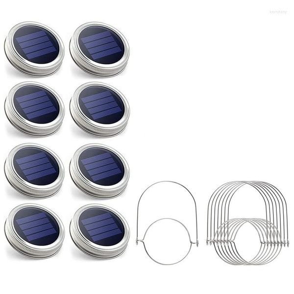 Strings Solar Mason Jar Lights - Lot de 8 couvercles étanches à 30 LED avec 8 poignées (pots non inclus) Parfait pour le jardin extérieur