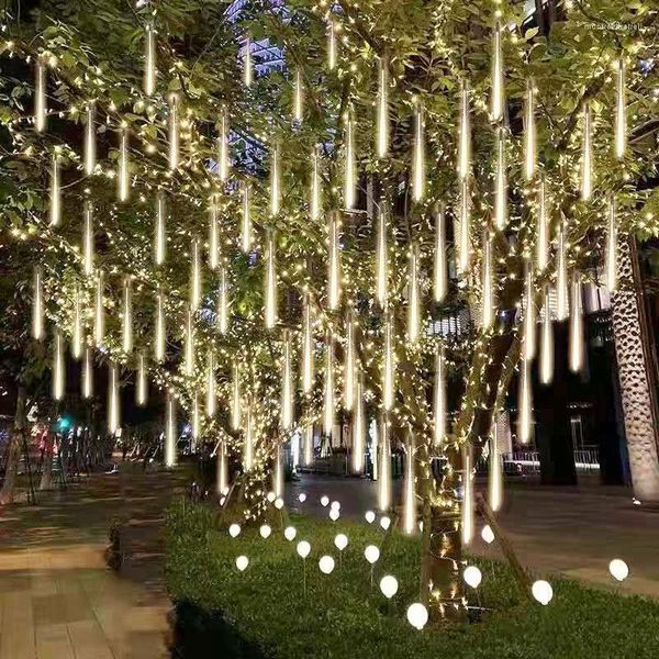 Cuerdas Lluvia de meteoritos solares Cadena de luces Led Guirnaldas de calles Decoraciones para árboles de Navidad para el año al aire libre Jardín de hadas