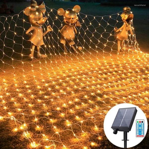 Cuerdas Luz de red solar Malla LED Cortina de Navidad al aire libre 8 modos Guirnalda de árbol Garder para decoración de eventos de fiesta de vacaciones de boda