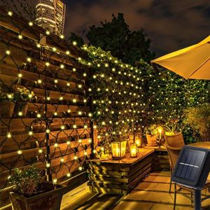 Cordes Solar Net Mesh String Lumières 3x2M 204 LED Outdoor Noël Arbre de Noël Bush Guirlande Lumière pour la fée de mur de mariage